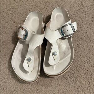 Birkenstock White Sandals with Silver Buckle